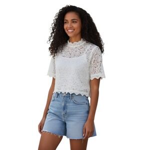 Lovesong Romantic Fairycore Women size Small Whimsical Rosette Mesh Ethereal Top